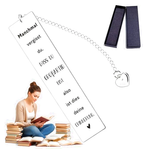 Timerchin Inspirational German Bookmark with Heart Charm - You are Awesome Reminder - Stainless Steel Gifts for Women, Best Friend, German Speaker, Graduation - Includes Gift Box