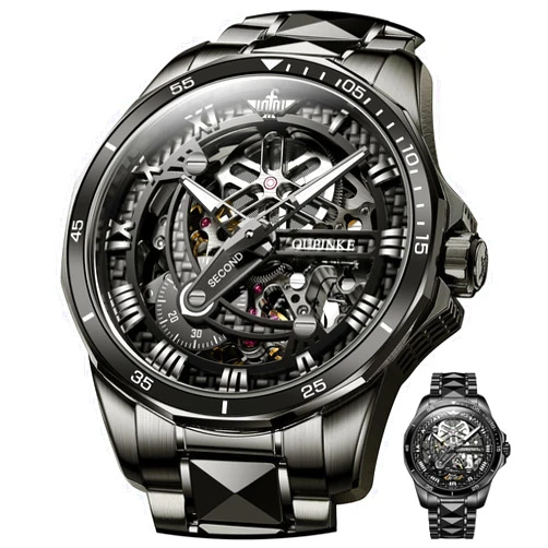OLEVS Automatic Skeleton Mens Watches Luxury Wristwatch Mechanical Self-Winding Sapphire Crystal Tungsten Steel Watches 50M Waterproof Luminous No Battery Watches