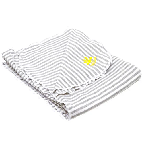 Nozone Baby Blanket, Sun Protective, Soft Rayon from Bamboo, UPF 50+ in White/Grey Stripe