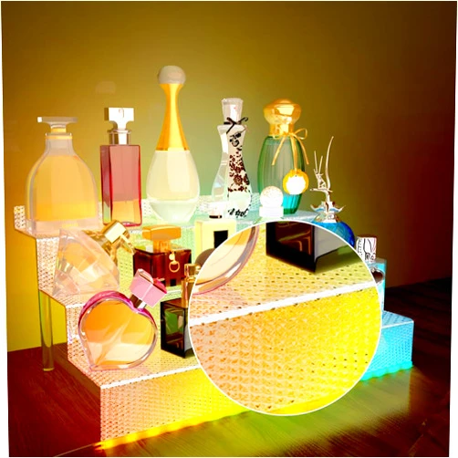 Care&More YJ 12 IN Clear Hexagon Texture Acrylic Perfume Cologne Organizer Holder with LED light,3 Tier Display Riser Shelf, Pops Toys Figures, Clear Cupcake Riser, Dessert Shelf, Decoration on