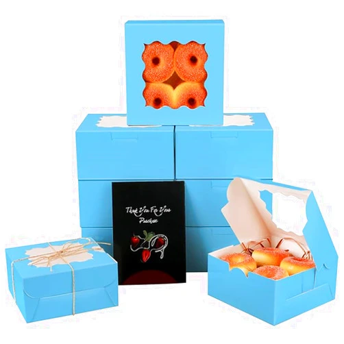 qiqee Sky Blue Cookie Boxes with Window 36packs 6x6x3 Sky Blue Bakery Box Pastry Box for Wedding Favor Birthday ＆ Party