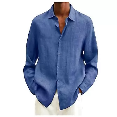 FIRERO Summer Shirts for Men 2023, Men's Cotton Linen Casual Short Sleeve Button-Down Tops Plus Size Plain Lapel Blouse 02-dark Blue Large