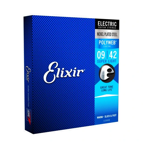 Elixir Strings, Electric Guitar Strings, Nickel Plated Steel with POLYWEB Coating, Longest-Lasting Warm Tone with Comfortable Feel, 6 String Set, Super Light 9-42