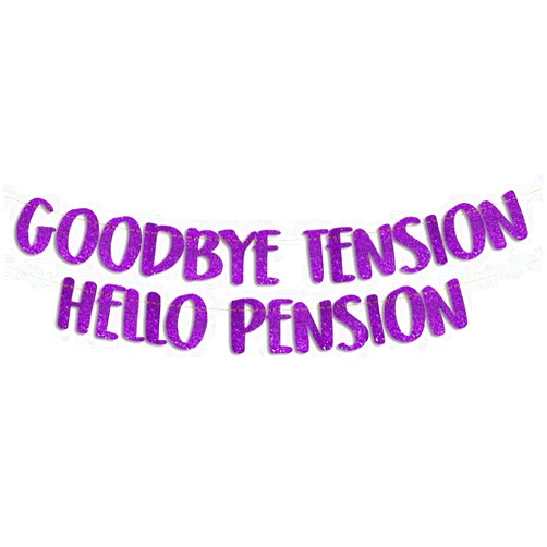 Sterling James Co. Goodbye Tension Hello Pension Purple Glitter Banner - Retirement Party Supplies, Gifts and Decorations