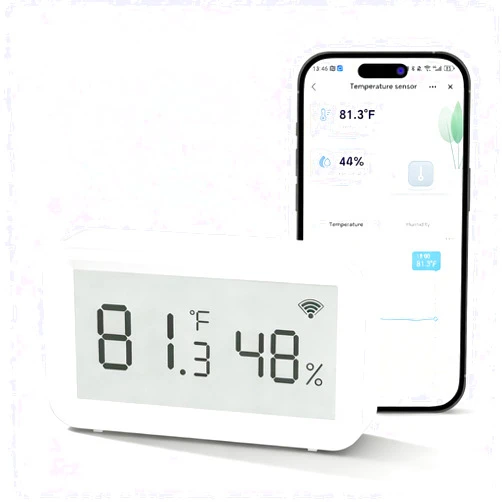 eMylo Smart WiFi Thermometer Hygrometer, Indoor Wireless Temperature Humidity Sensor with Electronic Display, App Notification Alert, Free Data Storage Export, Digital Remote Monitor for Home Room
