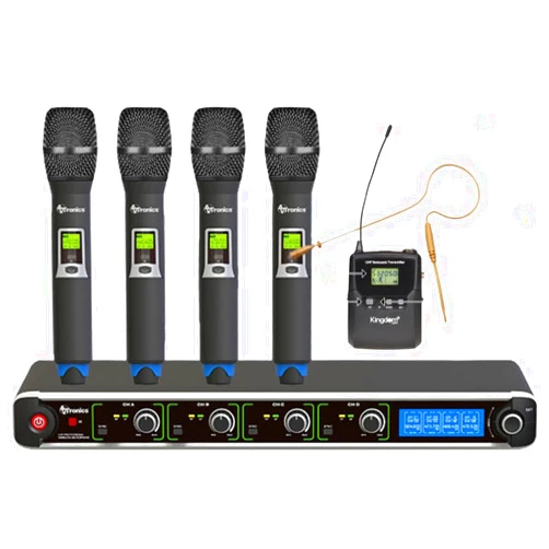 AVTronics 200 Channel UHF Wireless Mic System: 4 Handhelds, 1 Ear-Worn & 1 Body Pack with Lapel, Black, SYSQ4H1BPKX9