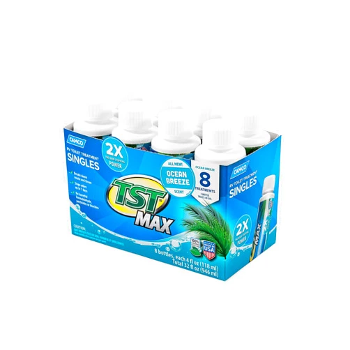 Camco TST MAX Ocean Scent Singles - Eliminates Odors and Aids in Breaking Down Holding Tank Waste - Includes (8) 4oz. Bottles (41610)