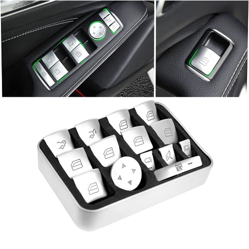Moonlinks Inner Door Power Window Switch Button Covers Trim Sticker Replacement Compatible with Mercedes Benz A B C E G GLA CLA GLK GL ML GLE Class W204 W212 W246 W166 X166 X204 Tesla Modle X S 14 PCS
