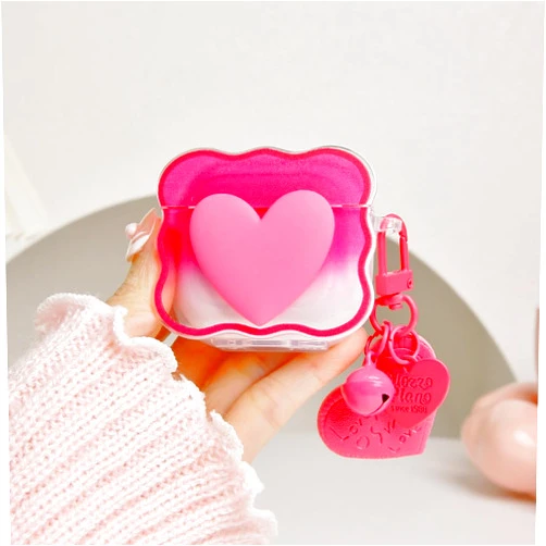 QLD COVER Compatible with Apple AirPods 4 Generation 2024 Case Cover, Lovely 3D Love Heart Waves Design Shockproof Soft Clear TPU Airpods 4 Protector with Keychain for Women Girls, Rose Love