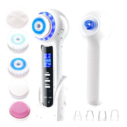 Umickoo Face Scrubber Exfoliator with LCD Screen,Rechargeable Facial Cleansing Brush IPX7 Waterproof 3 in 1 Blackhead Remover Vacuum for Exfoliating,Massaging and Deep Pore Cleansing