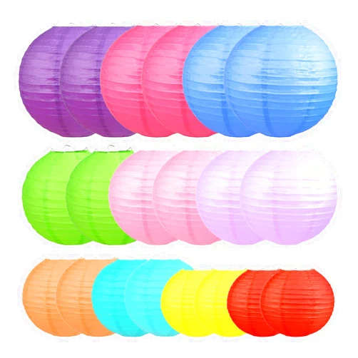 LIHAO 20pcs Colorful Paper Lanterns Mix Size Chinese Paper Lanterns Hanging Ball Lanterns for Party Wedding Birthday Halloween Xmas DIY Crafts(6'' 8'' 10'' 12'')