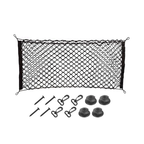 Osilly Car Rear Cargo Net, Double-Layer Adjustable Stretchable Elastic Storage Organizer Net, Trunk Cargo Storage Mesh Net with Hooks, Car Interior Accessories Fit for Car, Trucks, SUV (Large)