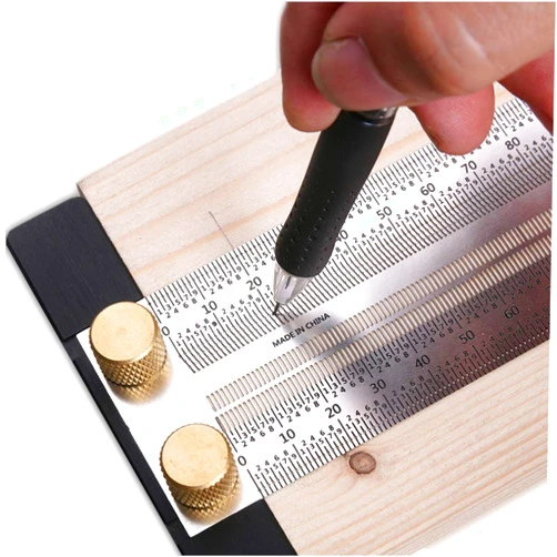 QeeHeng Woodworking Marking T Rulers Ultra Precision,Layout Work Scribe Line Ruler with Holes,Scribing Square Ruler Gauge Measuring Tool Draft Marking Tools Carpenter Measuring Ruler with Stop (200mm)