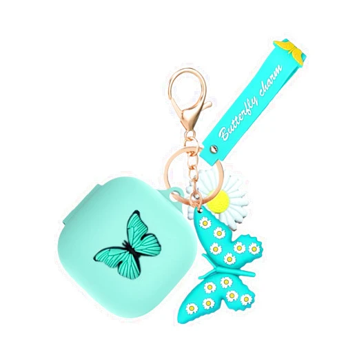YQGFashbf Case for Beats Fit Pro with Wristlet Keychain, Cute Cartoon Butterfly Charm Soft Silicone Charging Case with Wrist Strap Anti-Lost Cover for Beats Fit Pro X 2021/2022, Gift for Women Girl (Green)
