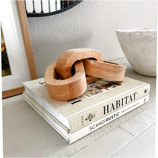 Deco Azul Azul Wood Chain Link Decor - Book Shelf & Table Decor, Natural Wooden Chain Link for Living Room & Entryway