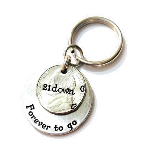 Tucker's Trinkets And Treasures 21 Down and Forever To Go, 21st Anniversary Year Nickel Key Chain, 21st Wedding Anniversary, Personalized Options