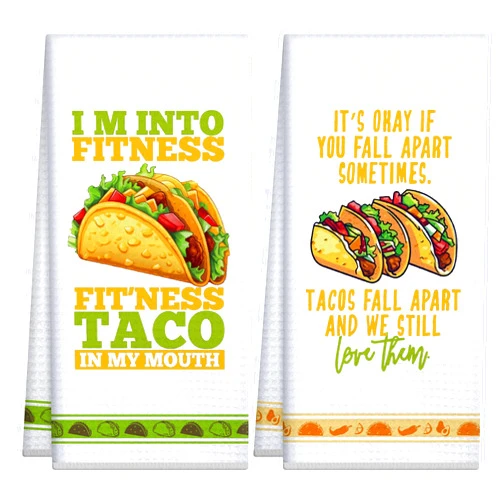 GwhyGifts Taco Kitchen Towels,Taco Gifts,Taco Accessories Kit,Cute Kitchen Dish Hand Towels Tea Towel,House Warming Gifts,Funny Kitchen Decor,Hostess Taco Tuesday Gift,Mexican Kitchen Towels Decorative Set of 2