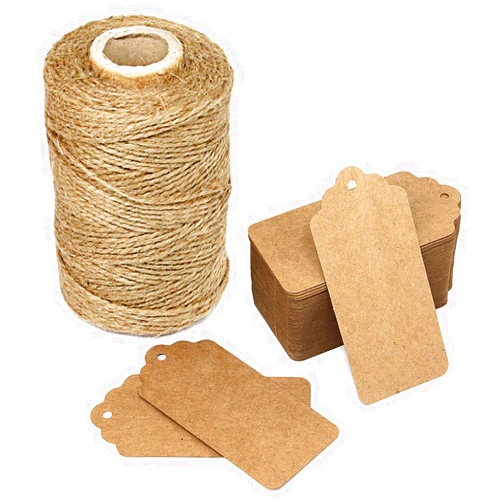 Blisstime 300 Feet Natural Jute Twine and 100PCS Brown Rectangle Kraft Paper Gift Tags for Crafts & Price Tags Labels by Blisstime