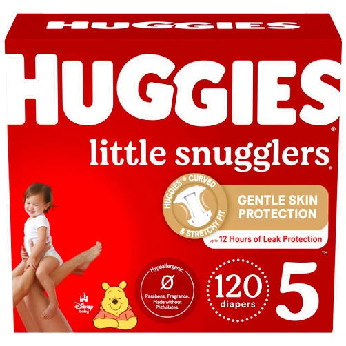 Huggies Size 5 Diapers, Little Snugglers Baby Diapers, Size 5 (27+ lbs), 120 Ct (2 packs of 60)