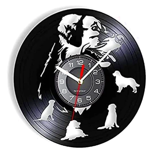 LKCLOCK Wall Clock Battery Operated Silent Non-Ticking 12 Inch Labrador Wall Clock Golden Retriever Wall Decor Wall Clock Vinyl Record Wall Clock Dog Breeds Gift Retro Clock for Dogs Lovers