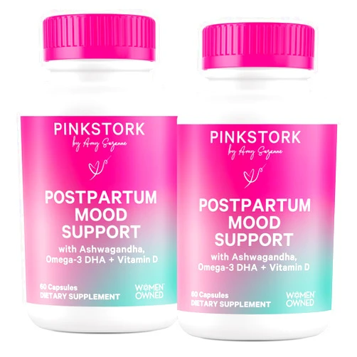 Pink Stork Postpartum Mood Support - Postnatal Hormone Balance for Moms - Breastfeeding Friendly - Stress & Cognitive Support, Postpartum Essentials - Ashwagandha, Chamomile, & Vitamin D, 120 Capsules