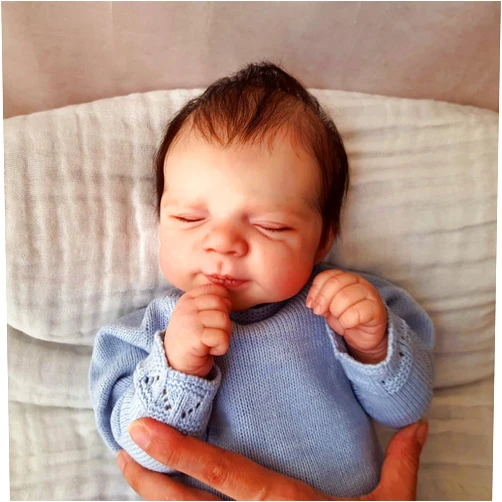 Zero Pam 18 Inch Real Life Reborn Baby Dolls Girl Eyes Closed Realistic Newborn Doll with Hair 48cm Lifelike Soft Silicone Doll Like A Real Baby Poseable Handmade Doll Toys