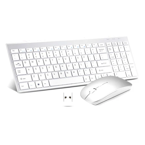 Guiheng Wireless Keyboard and Mouse Combo, Compact Quiet Wireless Keyboard and Mouse Set 2.4G Ultra-Thin Sleek Design for Windows, Computer, Desktop, PC, Notebook, Laptop-Silver White