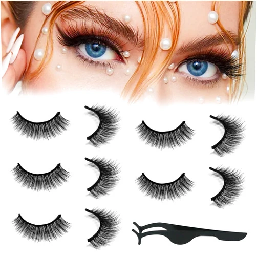 MomoTalo 5 Pairs Self Adhesive Eyelashes, Reusable, Natural Look, Self Sticking No Glue Lashes for Women, Five Styles False Eyelashes Kit, Eyelashes(Long)