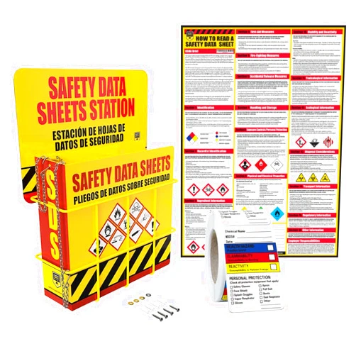 Performore SDS Display Rack -Set with 3 Inch Heavy Duty Ring Binder, Wire Rack, SDS Station Sign, Chain, Mounting Hardware, SDS Poster & SDS Sticker (250 Roll) Included