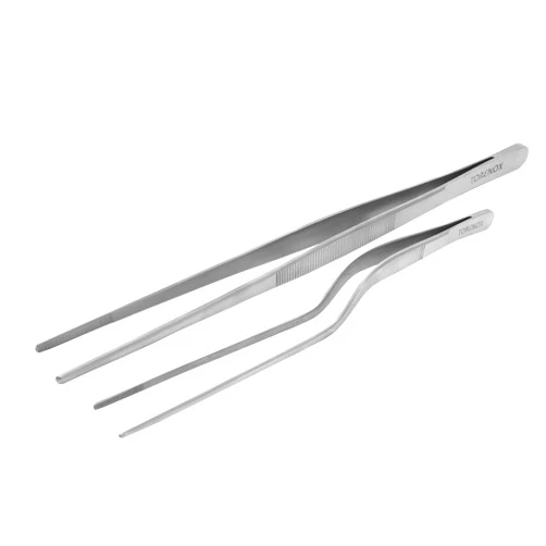 Torenox Kitchen Tweezers 10 Inch Straight and 8 Inch Offset - Culinary Precision Tongs Professional Kitchen Long Tweezers Set of 2 pieces - BBQ, Plating, Multi-use