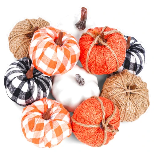 HAKACC 10PCS Artificial Pumpkins, Small Decorative Pumpkins Different Designs Fabric Pumpkins for Thanksgiving Farmhouse Rustic Wedding Table Decor