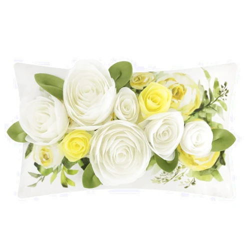 ELSKERJW Throw Pillow Cover 12 x 20 Inch Artificial Flowers Lumbar Pillow Case Accent Velvet Decorative Flower Rectangle Cushion Cases for Home Bed Room Sofa Decor Pillowcase Gift White
