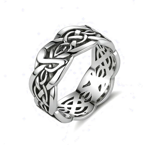 HZMAN Celtic Knot Openwork Weave Wide Band Ring for Men Women, Polished Stainless Steel Vintage Finish Ring, Gothic Viking Jewelry for Daily Wear Size Size 6-13