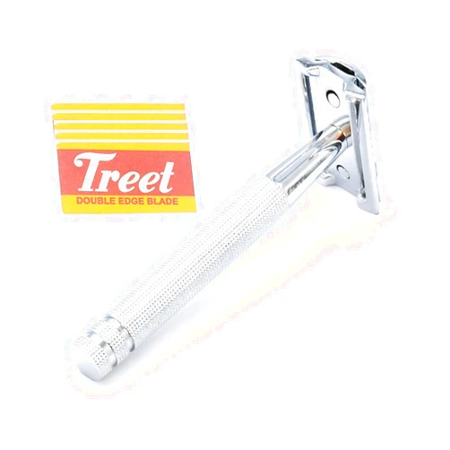 OdontoMed2011® Classic Men's Stainless Steel Handle Safety Razor - Chrome Finish with 5 Pcs Double Edge Razor Blades BTS-325