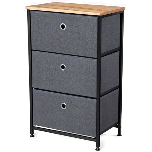 Camabel 28” Vertical Dresser Storage Tower with 3 Drawers Large Capacity Fabric Nightstand Drawer with Sturdy Steel Frame and Rustproof Wood Top Organizer Unit for Living Room Bedroom Hallway Closet
