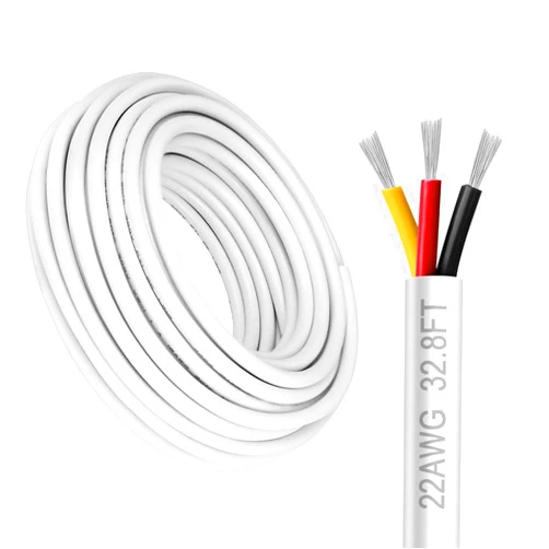 DEKIEVALE 22 Gauge 3 Conductor Electrical Wire, 32.8FT White Stranded Low Voltage 22/3 Cable PVC Case, 22 AWG Tinned Copper 3 Wire Cable, Flexible Extension Power Cord for LED Lamp Lighting Automotive