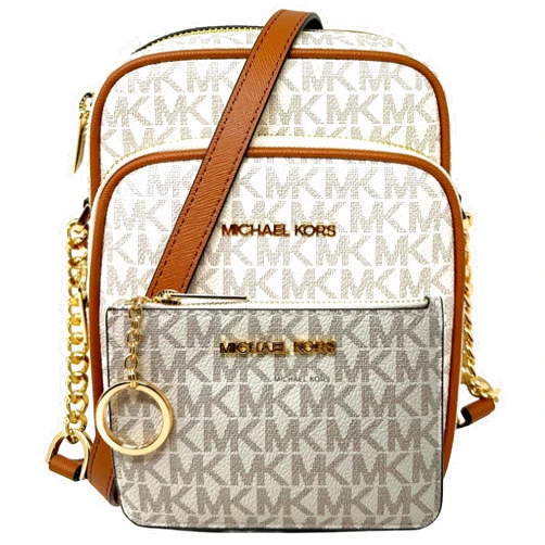 Michael Kors Jet Set Travel Medium Logo Crossbody Bag With Matching Logo Coin Pouch (Vanilla)