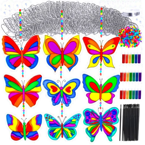 Winlyn 27 Sets Butterfly Suncatchers Ornaments Decorations DIY Window Paint Art Suncatchers Butterfly Suncatchers Painting Craft Kits for Kids Classroom Spring Easter Party Activities Art project