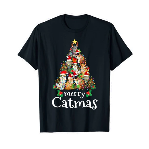 Cat Lover Christmas T-shirt Co Merry Catmas Funny Cat Mom Cat Dad Christmas Cat T-Shirt