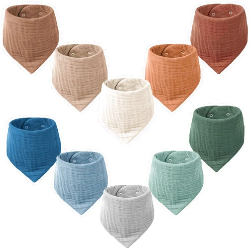 Konssy Muslin Baby Bibs 10 Pack Baby Bandana Drool Bibs 100% Cotton for Unisex Boys Girls, 10 Solid Colors Set for Teething Drooling