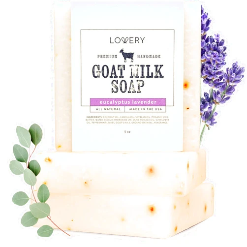 LOVERY (3 Pack) Goat Milk Soap Eucalyptus Lavender Handmade Made in USA with Organic Shea Butter Goats Milk Soap Bar, All Natural Soap Bar Made with Organic Goat Milk - 3-Pack, Net 15oz