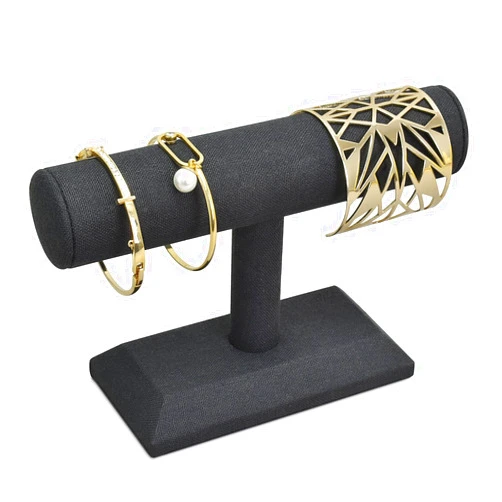 MOOCA Linen-Covered Wood Jewelry Display for Bracelets, Bangles, and Watches - Ideal for Home Organization, Stores, Tradeshows, and Showcases - 7 3/4 W x 2 3/4 D x 5 H in, Black Linen