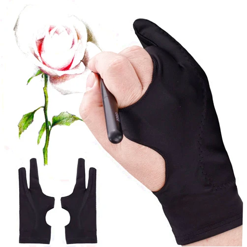 Yhomex Pair of Gloves for Artist Keep Drawing from Smudging and Oils on Tablet Screen Paper for Right and Left Hand, 3 Layers - Black, Large L