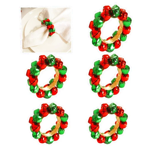 Utalek Christmas Napkin Rings Set of 6 Jingle Bell Napkin Rings Holders Red and Green Xmas Serviette Buckle Holder for Christmas, Dinner, Parties, Holiday Dining Table Decor