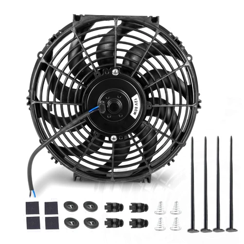 EVERESTWAY 12 Inch 12” Black Universal Electric Radiator Slim Fan 12V 80W High Performance Cooling Push Pull w/Mounting Kit 1PCS