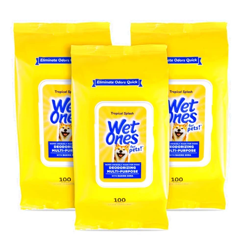 Wet Ones for Pets Deodorizing Multi-Purpose Dog Wipes with Baking Soda, 100 ct- 3 Pack | Dog Deodorizing Wipes for All Dogs in Tropical Splash Scent, Wet Ones Wipes for Deodorizing Dogs (FF12849PCS3)