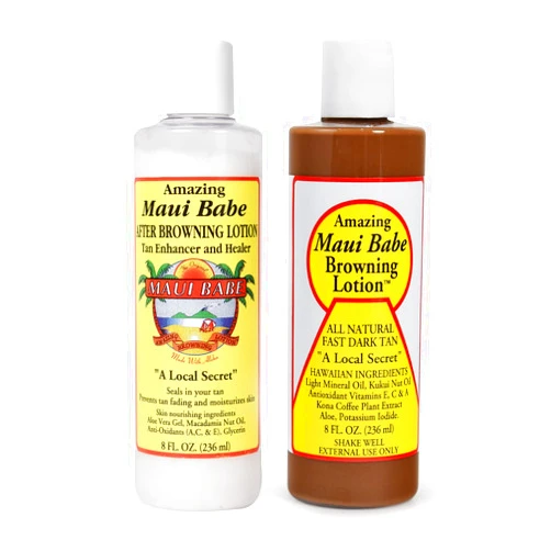 Maui Babe Before And After Browning Lotion, [2-Pack]- Before And After Sun Tan, Made In USA, 8 Ounces