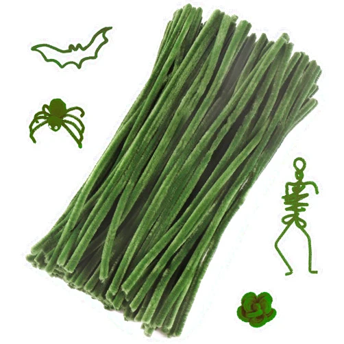 Caydo 100 Pieces Dark Green Pipe Cleaners Craft Supplies Flexible Chenille Stems for DIY Crafts Project and Decoration, 6 mm x 12 Inch