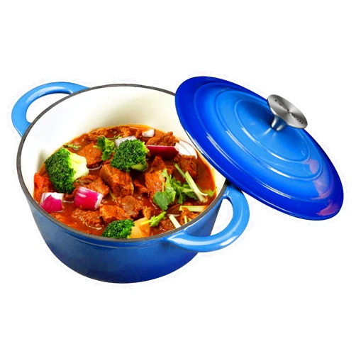 COOKWIN Dutch Oven Cast Iron 5 Quart Enameled Cast Iron Dutch Oven Pot with Self Basting lid Blue Heavy Duty Dutch Oven Dual Handles Porcelain Enameled Cast Iron Pot Family or Friends Gifts