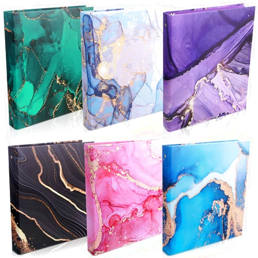 Thenshop 6 Pcs Marble 3 Ring Binders 10.5 x 12 Inch Cute Decorative Aesthetic Hardcover Round Ring Binders for Loose Leaf Paper Letter Size Paper School Office Supplies
